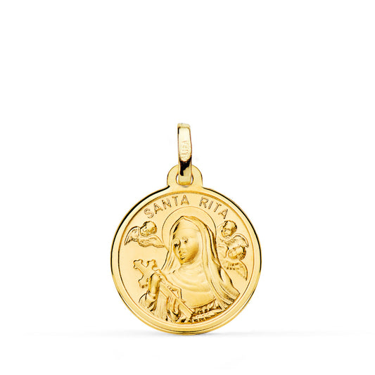 18K MEDALLA ORO AMARILLO SANTA RITA FILO PULIDO 18 MM