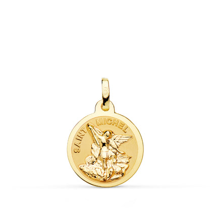 18K MEDALLA ORO AMARILLO SAINT MICHEL BRILLO Y MATIZADA 16 MM
