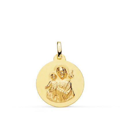 18K MEDALLA ORO AMARILLO SAN JOSE MATIZADA LISA 18 MM