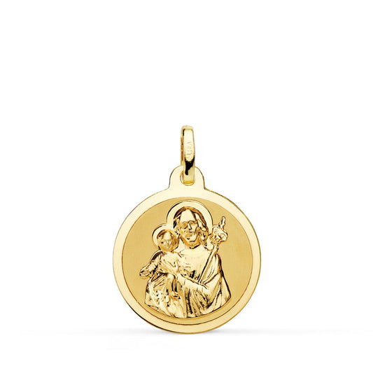 18K MEDALLA ORO AMARILLO SAN JOSE BRILLO 18 MM