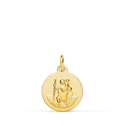 18K MEDALLA ORO AMARILLO SAN CRISTOBAL LISA MATIZADA 14 MM