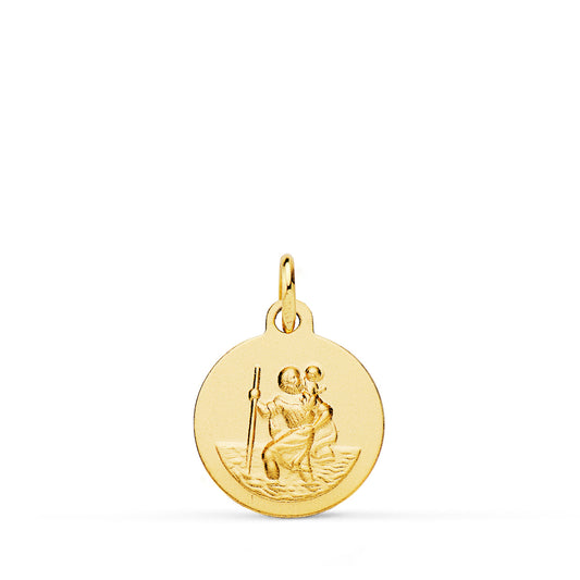 18K MEDALLA ORO AMARILLO SAN CRISTOBAL LISA MATIZADA 14 MM