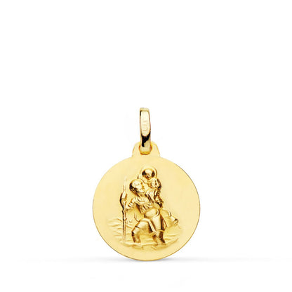 18K MEDALLA ORO AMARILLO SAN CRISTOBAL LISA MATIZADA 16 MM