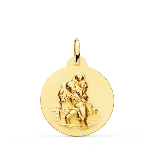 18K MEDALLA ORO AMARILLO SAN CRISTOBAL MATIZADA LISA 22 MM
