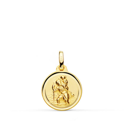 9KK MEDALLA ORO AMARILLO SAN CRISTOBAL MATIZADO BISEL 14 MM