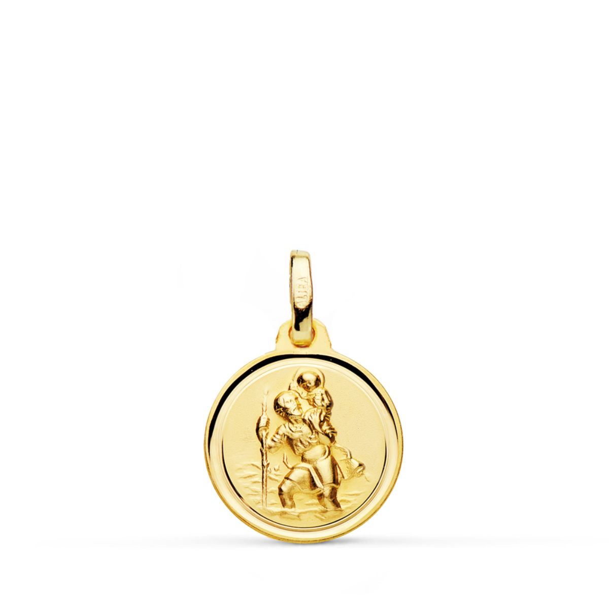 18K MEDALLA ORO AMARILLO SAN CRISTOBAL MATIZADO BISEL 14 MM
