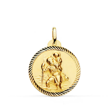 18K MEDALLA ORO AMARILLO SAN CRISTOBAL BORDE HELICE 22 MM
