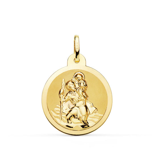 18K MEDALLA ORO AMARILLO SAN CRISTOBAL BRILLO Y MATE 22 MM