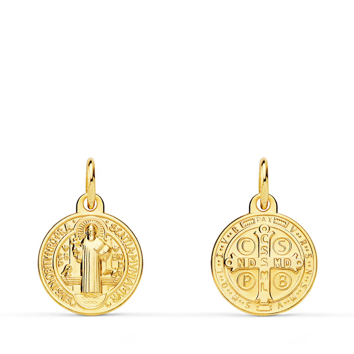 18K MEDALLA ESCAPULARIO ORO AMARILLO SAN BENITO MONJE 12 MM MATIZADA