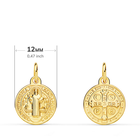 9K MEDALLA ORO AMARILLO ESCAPULARIO ORO AMARILLO SAN BENITO MONJE 12 MM