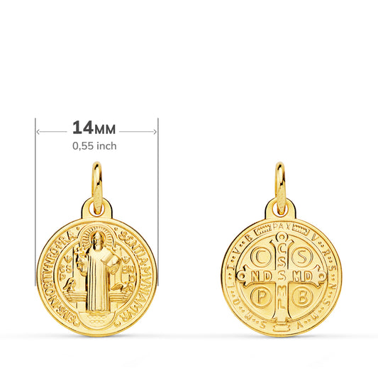 9K MEDALLA ORO AMARILLO ESCAPULARIO ORO AMARILLO SAN BENITO MONJE 14 MM