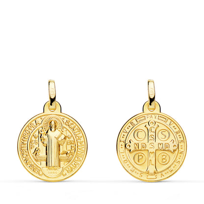 18K MEDALLA ESCAPULARIO ORO AMARILLO SAN BENITO MONJE 16 MM MATIZADA