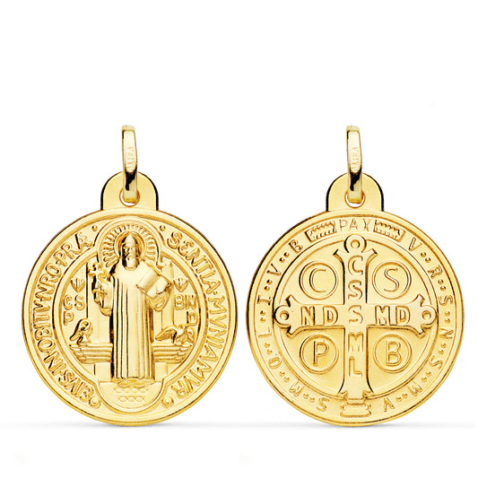 18K MEDALLA ESCAPULARIO ORO SAN BENITO MONJE 24 MM MATIZADO