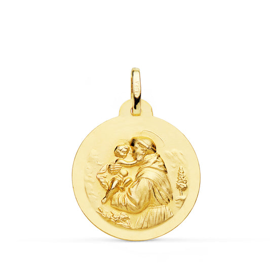 18K MEDALLA ORO AMARILLO SAN ANTONIO MATIZADA LISA 24 MM