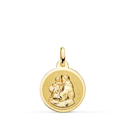 18K MEDALLA ORO AMARILLO SAN ANTONIO EN BRILLO 16 MM