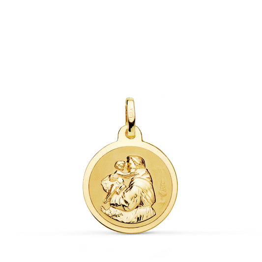 18K MEDALLA ORO AMARILLO SAN ANTONIO EN BRILLO 16 MM