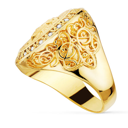 18K SELLO ORO AMARILLO MEDUSA VERSACE MATE 15 MM CON CIRCONITA ANCHO 21 MM
