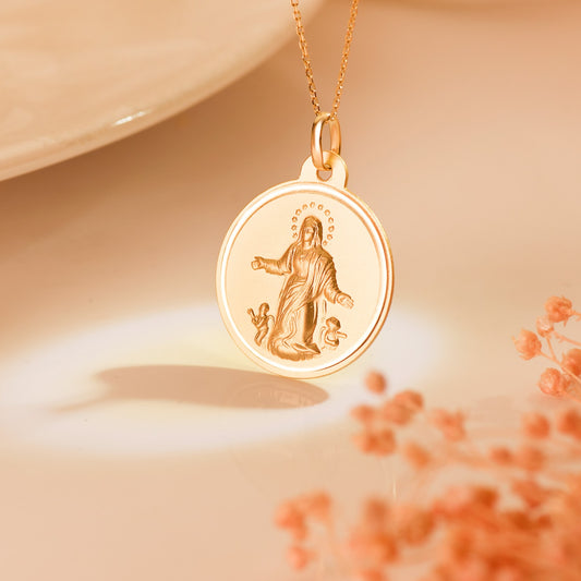 18K MEDALLA ORO AMARILLO VIRGEN DE LA ASUNCION BISEL 22 MM