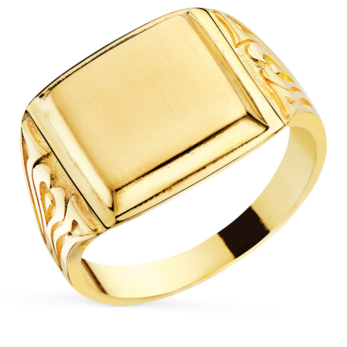 18K SELLO ORO AMARILLO MACIZO CON TALLADOS LATERALES CABEZA RECTANGULAR 11X10 MM