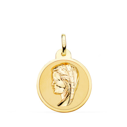 18K MEDALLA ORO AMARILLO VIRGEN NIÑA EN BRILLO 20 MM
