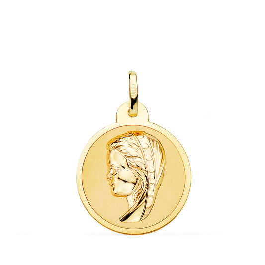 18K MEDALLA ORO AMARILLO VIRGEN NIÑA EN BRILLO 20 MM