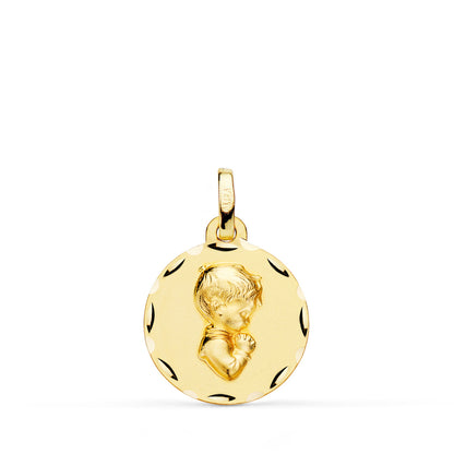 9K MEDALLA ORO AMARILLO NIÑO DE COMUNION PERFIL TALLADA 16 MM