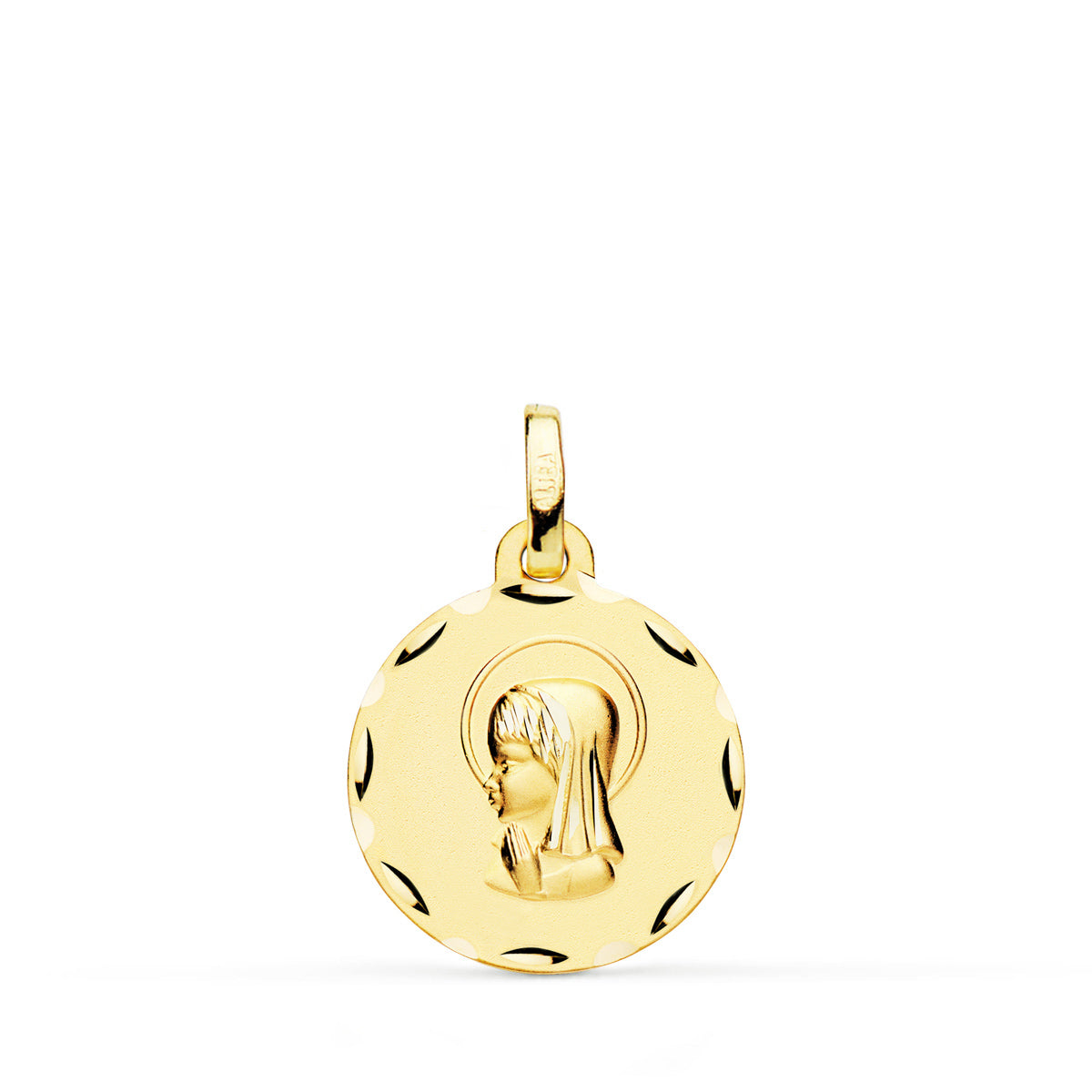 9K MEDALLA ORO AMARILLO VIRGEN NIÑA TALLADA 16 MM