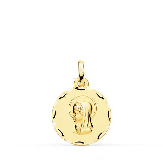 9K MEDALLA ORO AMARILLO VIRGEN NIÑA TALLADA 16 MM