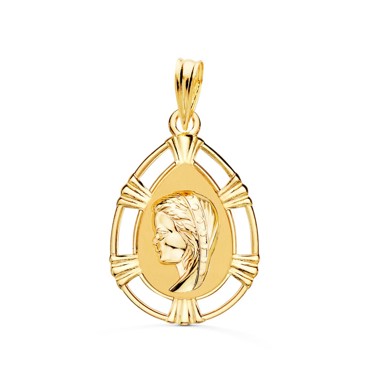 9K MEDALLA ORO AMARILLO VIRGEN NIÑA LAGRIMA 23 X 15 MM