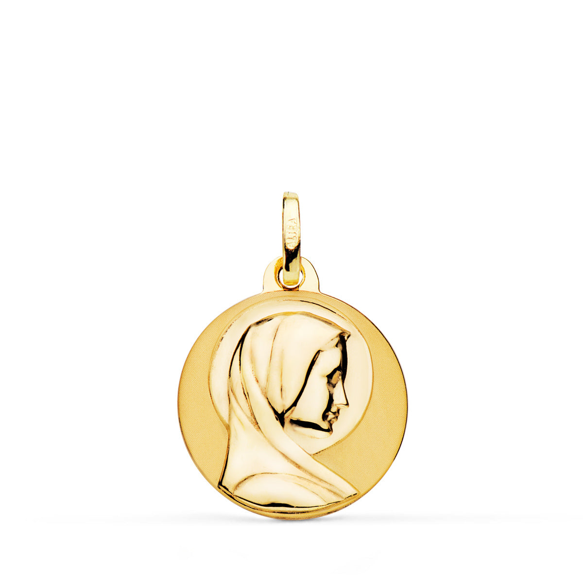 18K MEDALLA ORO AMARILLO MARIA FRANCESA LISA MATIZADA Y BRILLO 18 MM