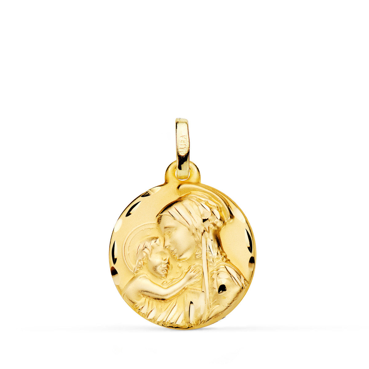 18K MEDALLA ORO AMARILLO MADRE " DIVINA TERNURA " TALLADA 18 MM