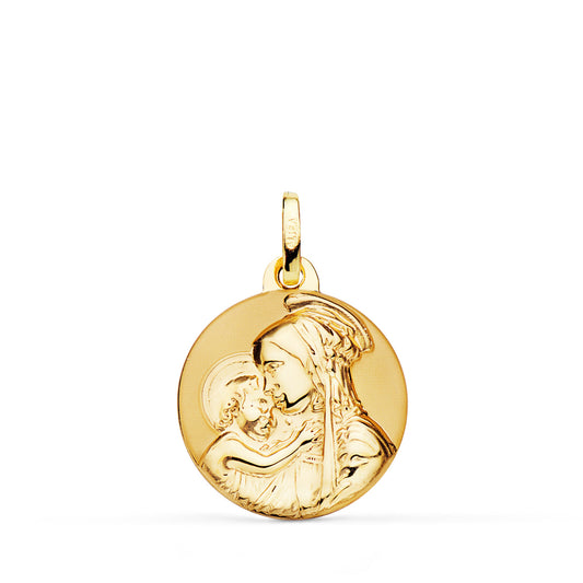 18K MEDALLA ORO AMARILLO MADRE DIVINA TERNURA BRILLO Y MATE 18 MM