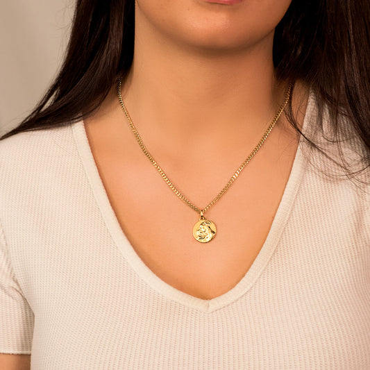 18K MEDALLA ORO AMARILLO MADRE DIVINA TERNURA BRILLO Y MATE 18 MM