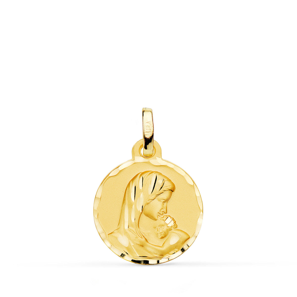 18K MEDALLA ORO AMARILLO MADRE AMOR MATERNAL TALLADA 16 MM