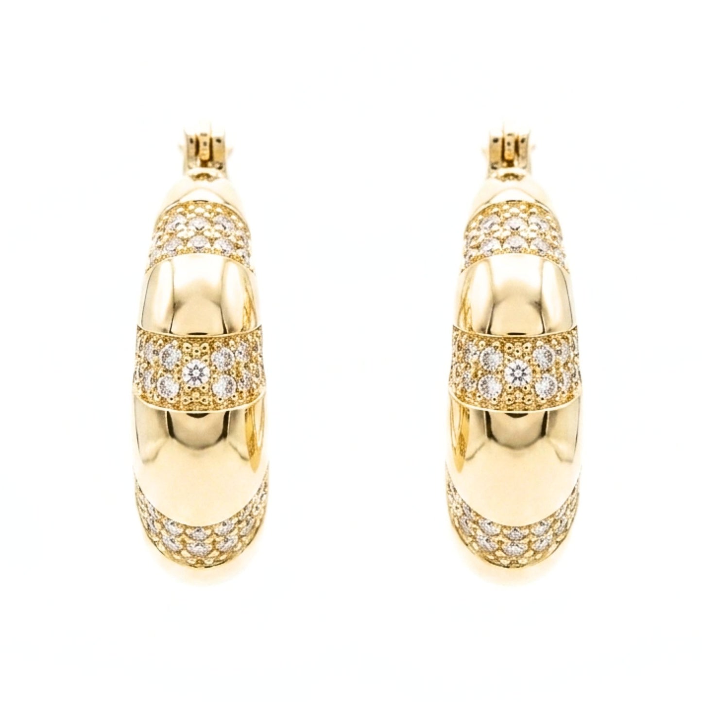 Pendientes aros argollas acero inoxidable dorado chapado oro 14ktes circonitas blancas engastadas diseño joyería osnor moda mujer 