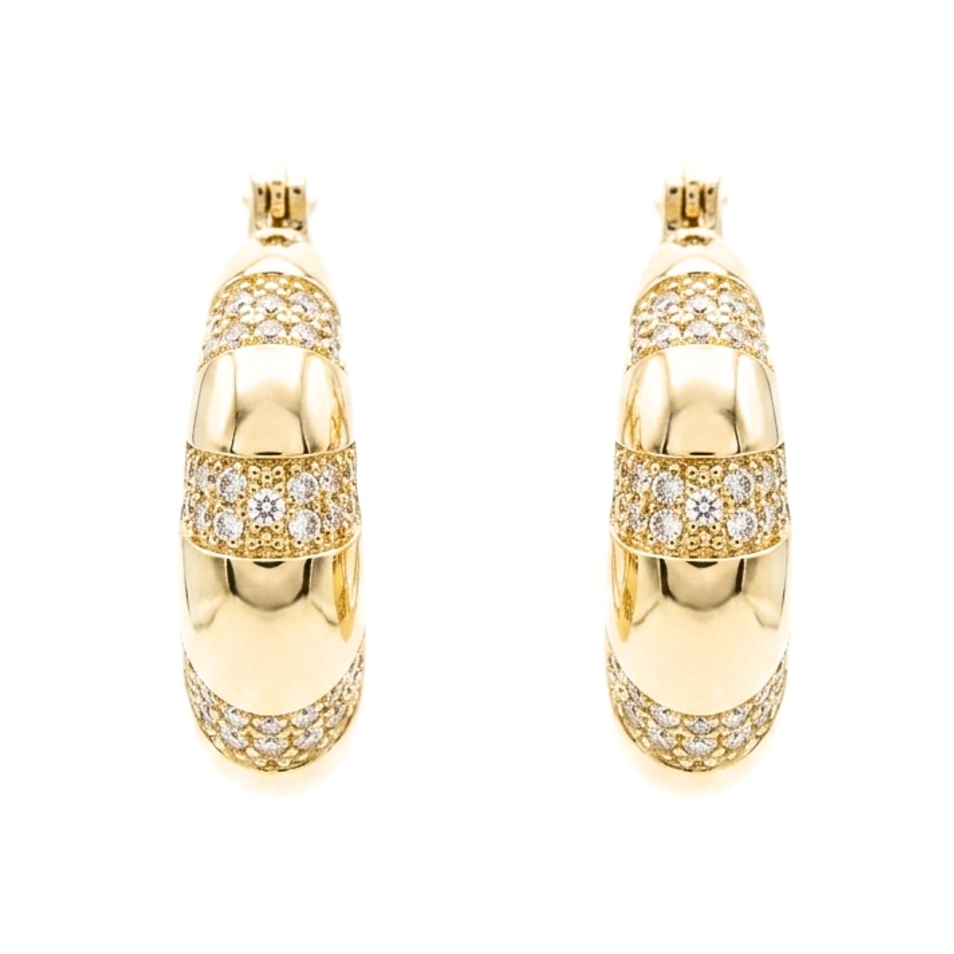 Pendientes aros argollas acero inoxidable dorado chapado oro 14ktes circonitas blancas engastadas diseño joyería osnor moda mujer 