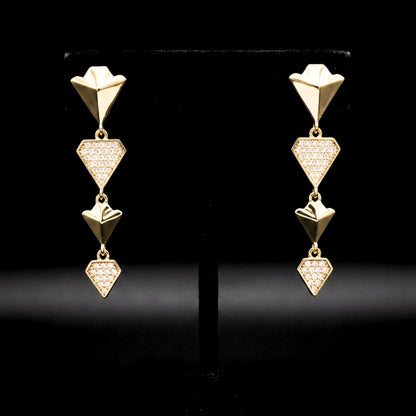 Pendientes Largos Dorados con Circonitas Blancas | Acero Inoxidable Chapado Oro 14K