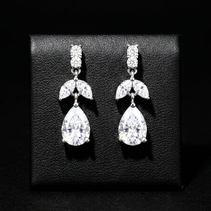 Pendientes Largos Gota Circonita · Acero Plateado · Boda & Fiesta