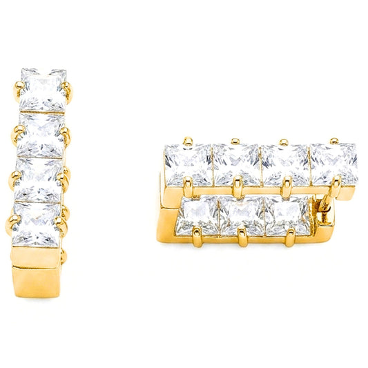 Pendientes Acero inoxidable dorado chapado oro 14ktes circonitas blancas engastadas diseño joyería osnor moda moderno fiesta fashion mujer boda 