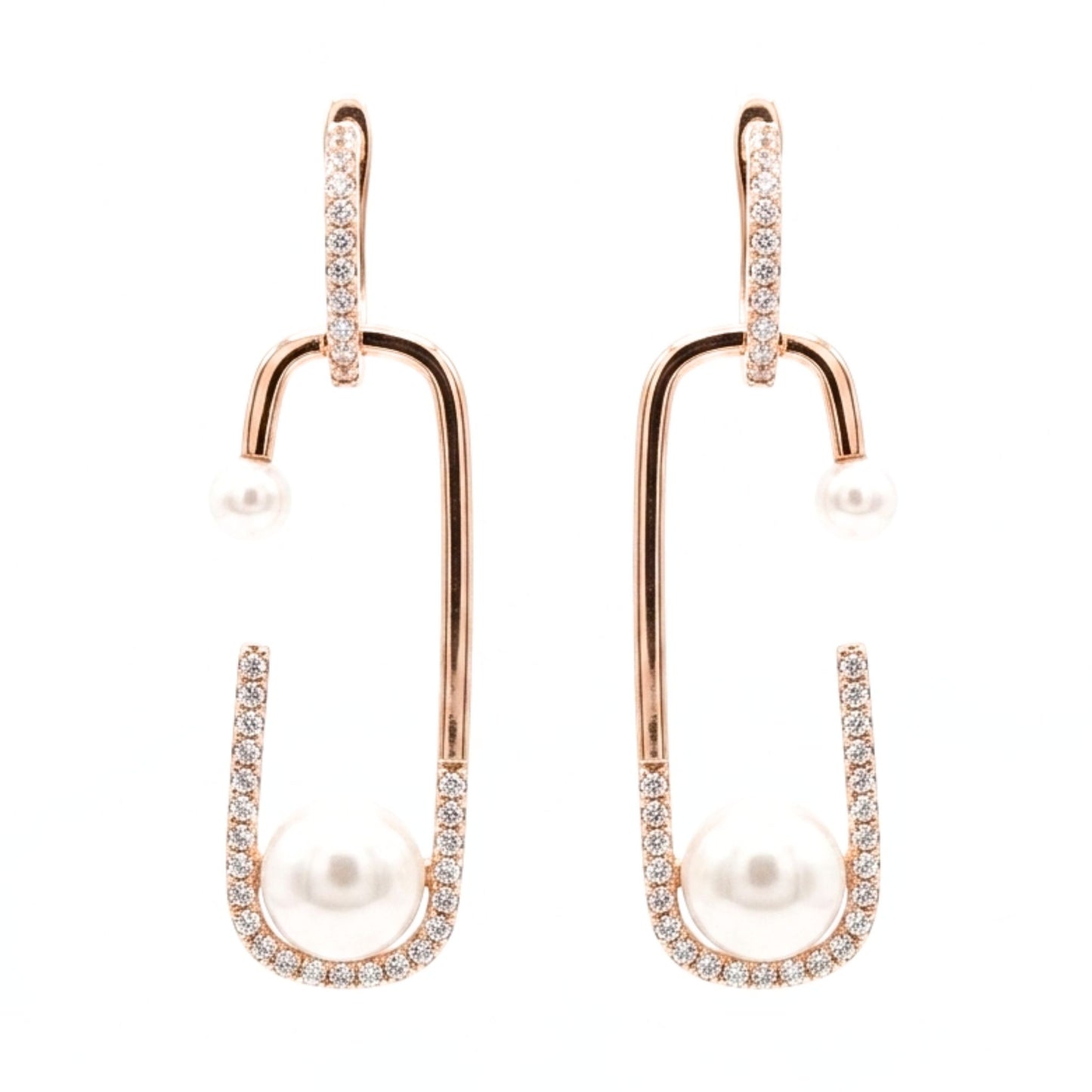 Pendientes Acero inoxidable oro rosa Circonitas blancas engastadas diseño joyería osnor moda moderno elegante boda fiesta fashion glamour lujo mujer diferente 