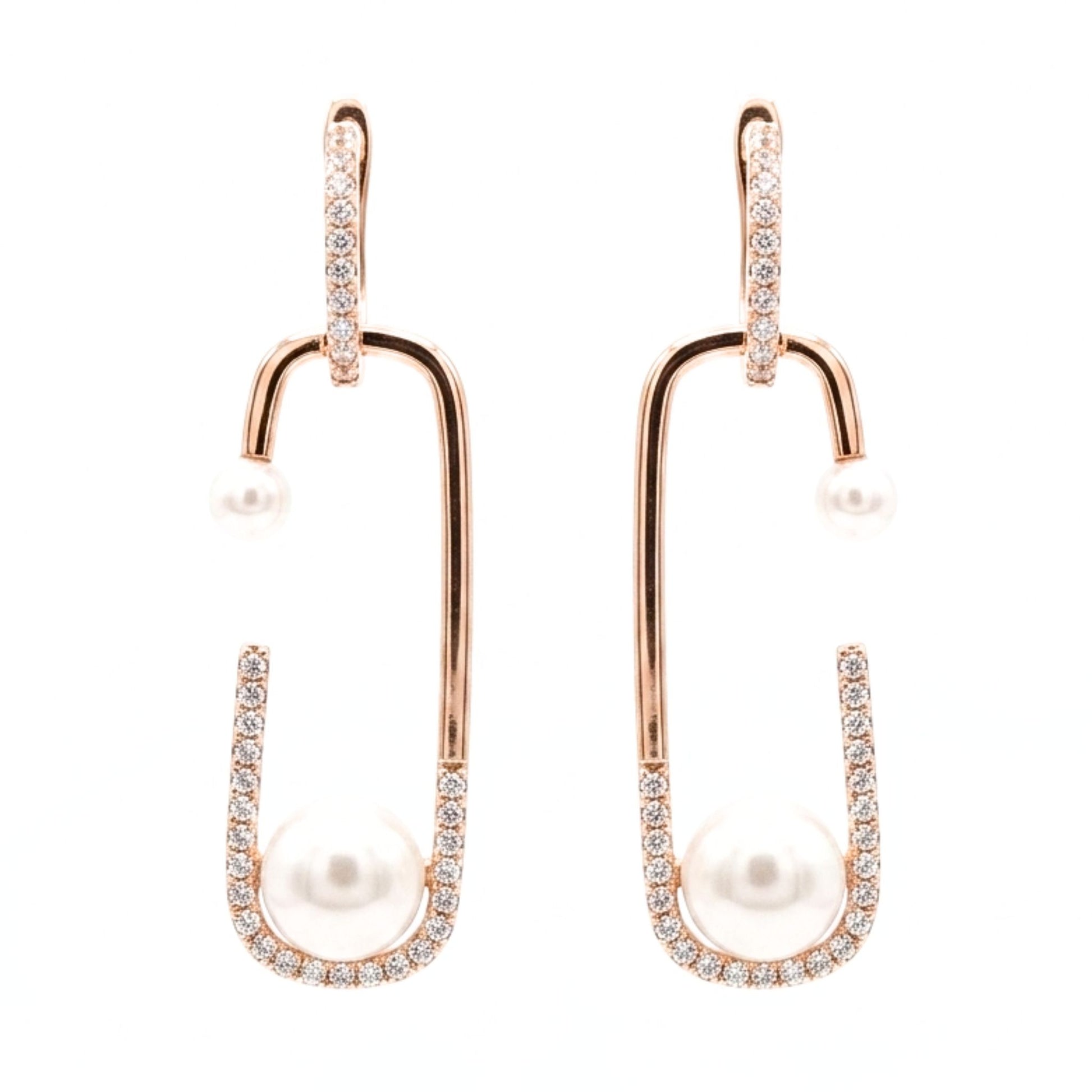 Pendientes Acero inoxidable oro rosa Circonitas blancas engastadas diseño joyería osnor moda moderno elegante boda fiesta fashion glamour lujo mujer diferente 