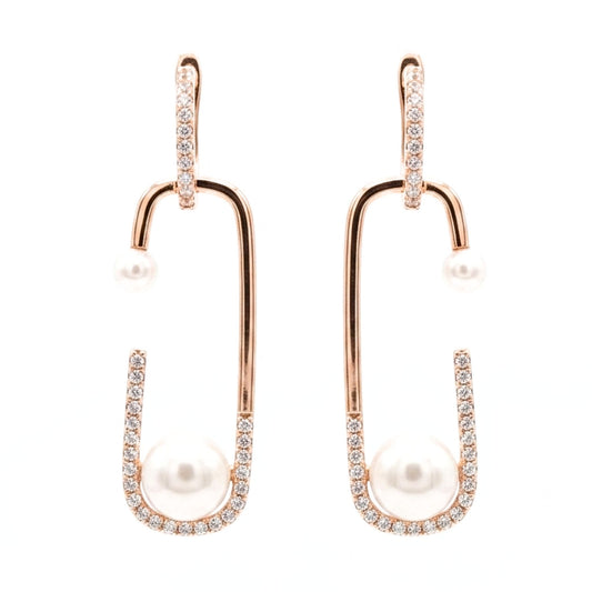 Pendientes Acero inoxidable oro rosa Circonitas blancas engastadas diseño joyería osnor moda moderno elegante boda fiesta fashion glamour lujo mujer diferente 
