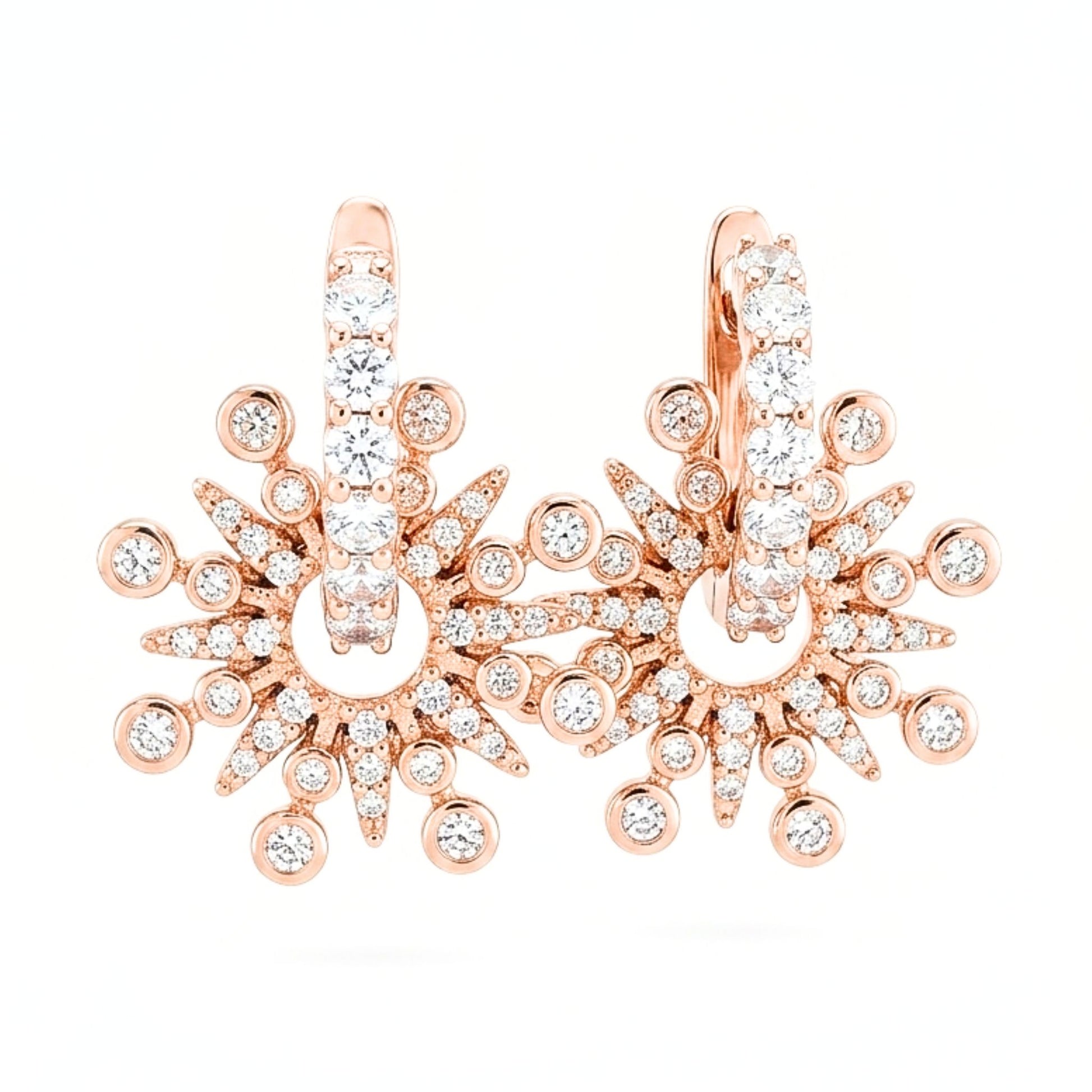 Pendientes Acero inoxidable oro rosa Circonitas blancas engastadas diseño joyería osnor moda moderno elegante boda fiesta glamour lujo elegante diario boda aros argollas 