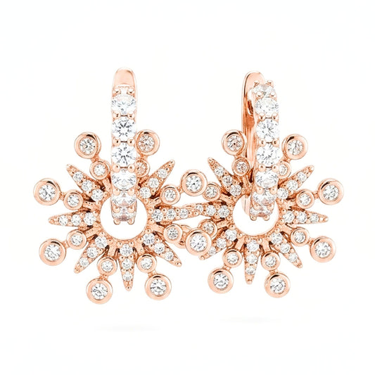 Pendientes Acero inoxidable oro rosa Circonitas blancas engastadas diseño joyería osnor moda moderno elegante boda fiesta glamour lujo elegante diario boda aros argollas 