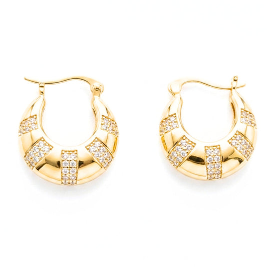 Pendientes acero inoxidable dorado chapado oro 14ktes circonitas blancas engastadas aros argollas mujer diseño joyería osnor moda moderno elegante boda fiesta glamour lujo 