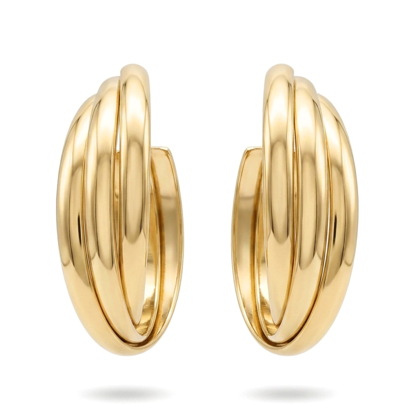 pendientes aros argollas acero inoxidable dorado chapado oro 14ktes liso brillo volumen diseño joyería osnor moda 