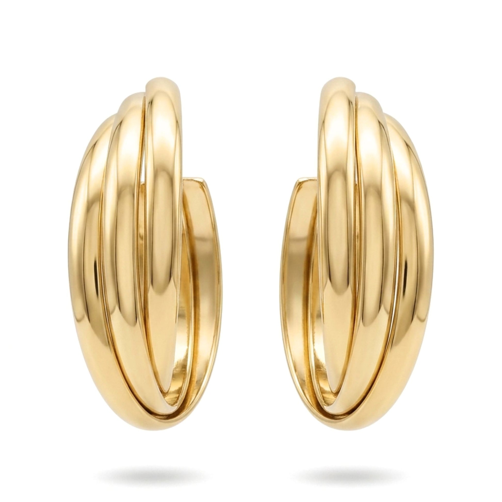 pendientes aros argollas acero inoxidable dorado chapado oro 14ktes liso brillo volumen diseño joyería osnor moda 