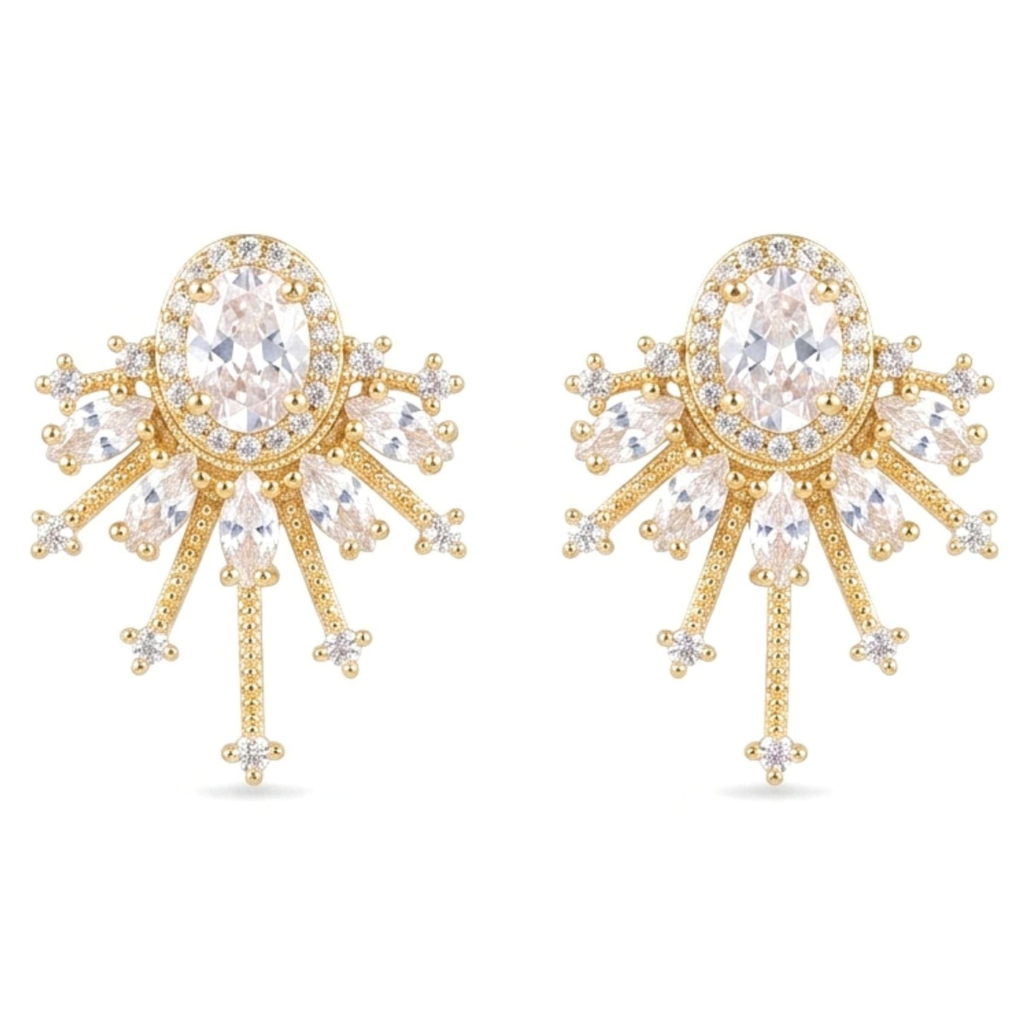 Pendientes Acero inoxidable dorado chapado oro 14ktes circonitas blancas engastadas diseño joyería osnor moda moderno elegante boda fiesta glamour lujo 