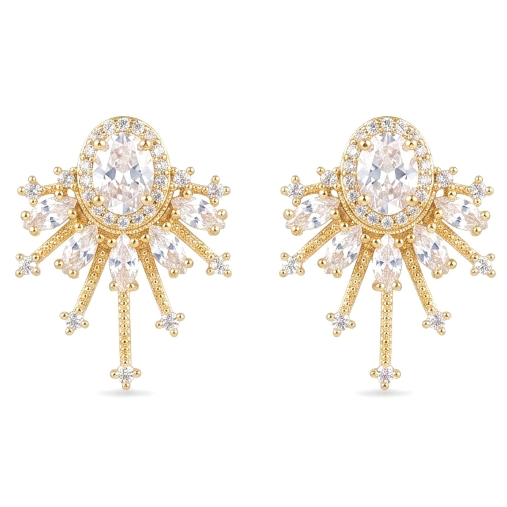 Pendientes Acero inoxidable dorado chapado oro 14ktes circonitas blancas engastadas diseño joyería osnor moda moderno elegante boda fiesta glamour lujo 