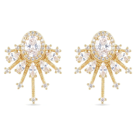 Pendientes Acero inoxidable dorado chapado oro 14ktes circonitas blancas engastadas diseño joyería osnor moda moderno elegante boda fiesta glamour lujo 